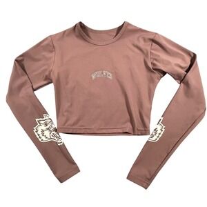 Darc Sport Wolves Long Sleeve Crop Top Mauve Pink Brown Graphic Small